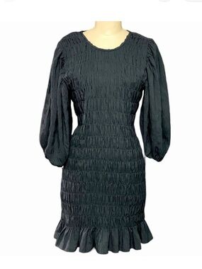 Lush Black Smocked Puff Sleeve Mini Dress